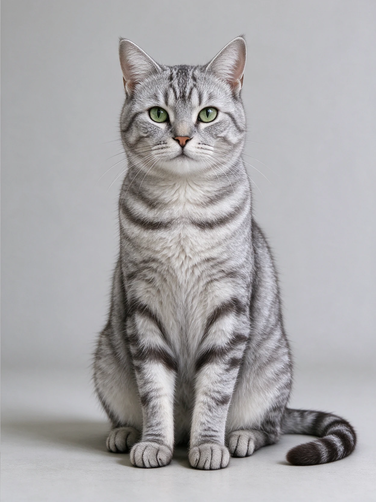 A green-eyed silver tabby used as the cat input