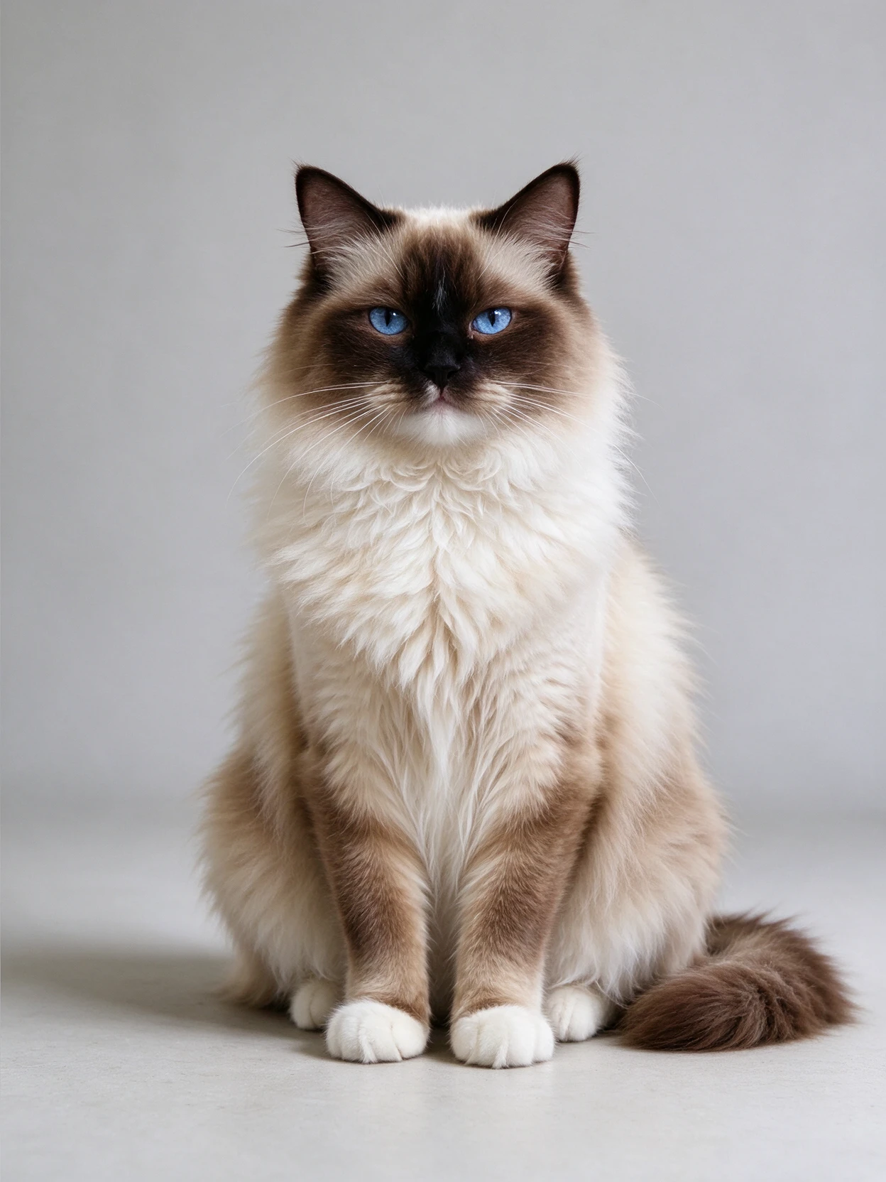 A blue-eyed ragdoll used as the cat input